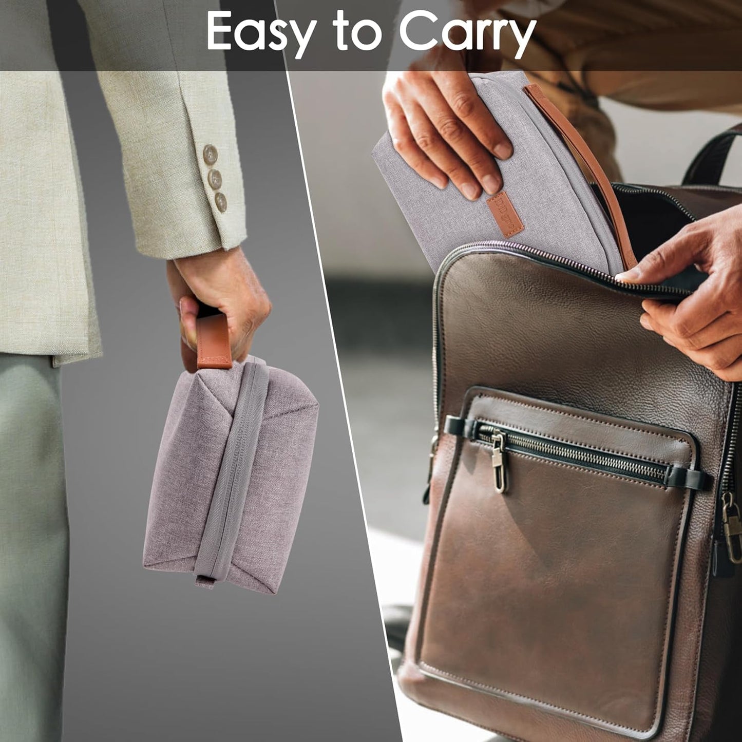 Electronics Organizer Travel Pouch - Perfect Accessory Bag for Electronics, Macbook Charger & Cords, Cables, Hard Drive (Light Grey-Brown)