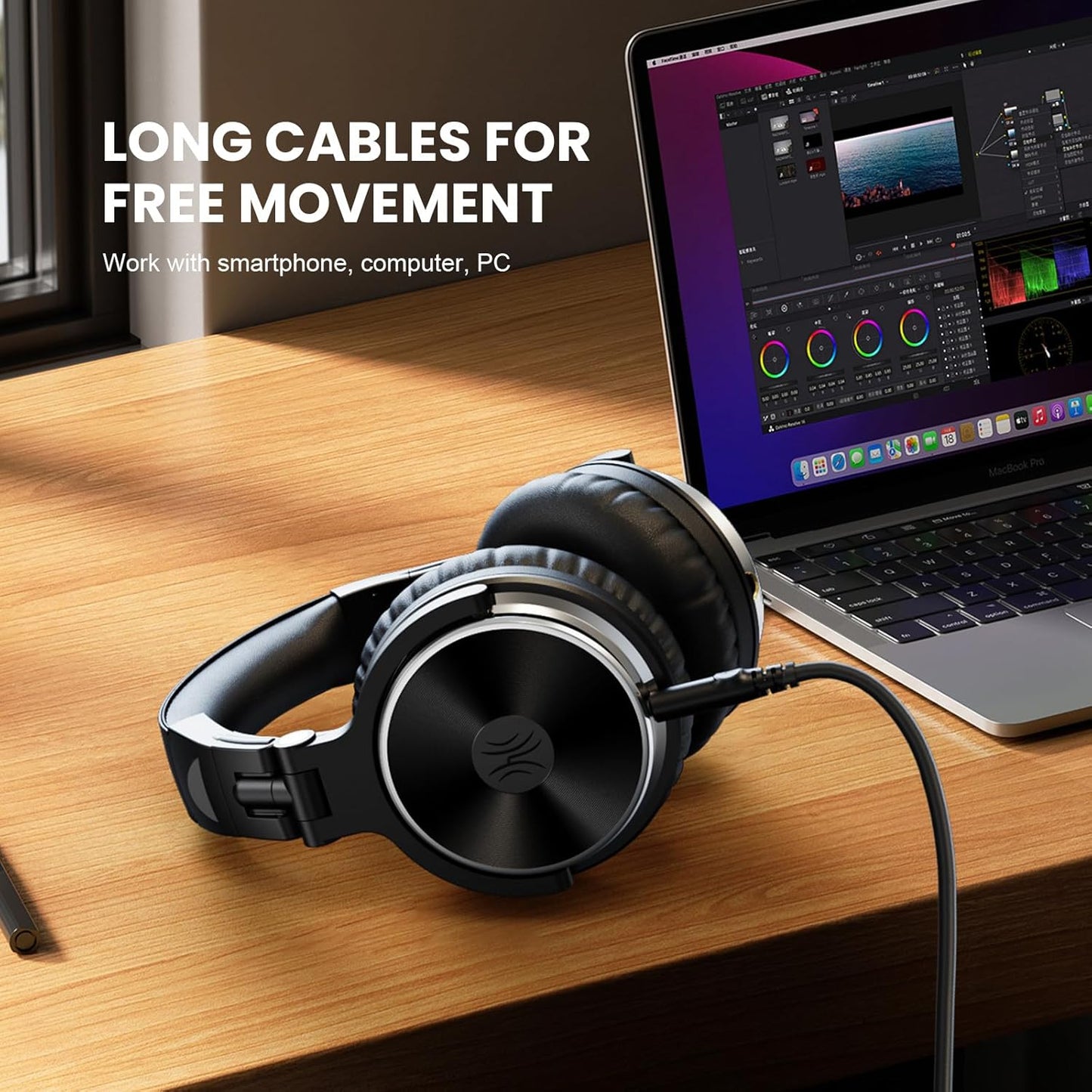 Wired over Ear Headphones Hi-Res Studio Monitor & Mixing DJ Stereo Headsets with 50Mm Drivers and 1/4 to 3.5Mm Jack for AMP Computer Recording Podcast Keyboard Guitar Laptop - Black