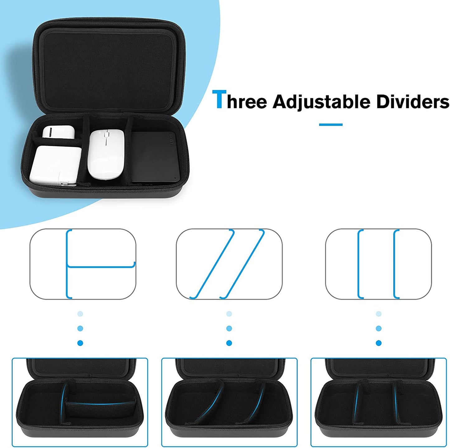 Hard Travel Electronic Organizer Case for Macbook Power Adapter Chargers Cables Power Bank Apple Magic Mouse Apple Pencil USB Flash Disk SD Card Small Portable Accessories Bag -L, Black