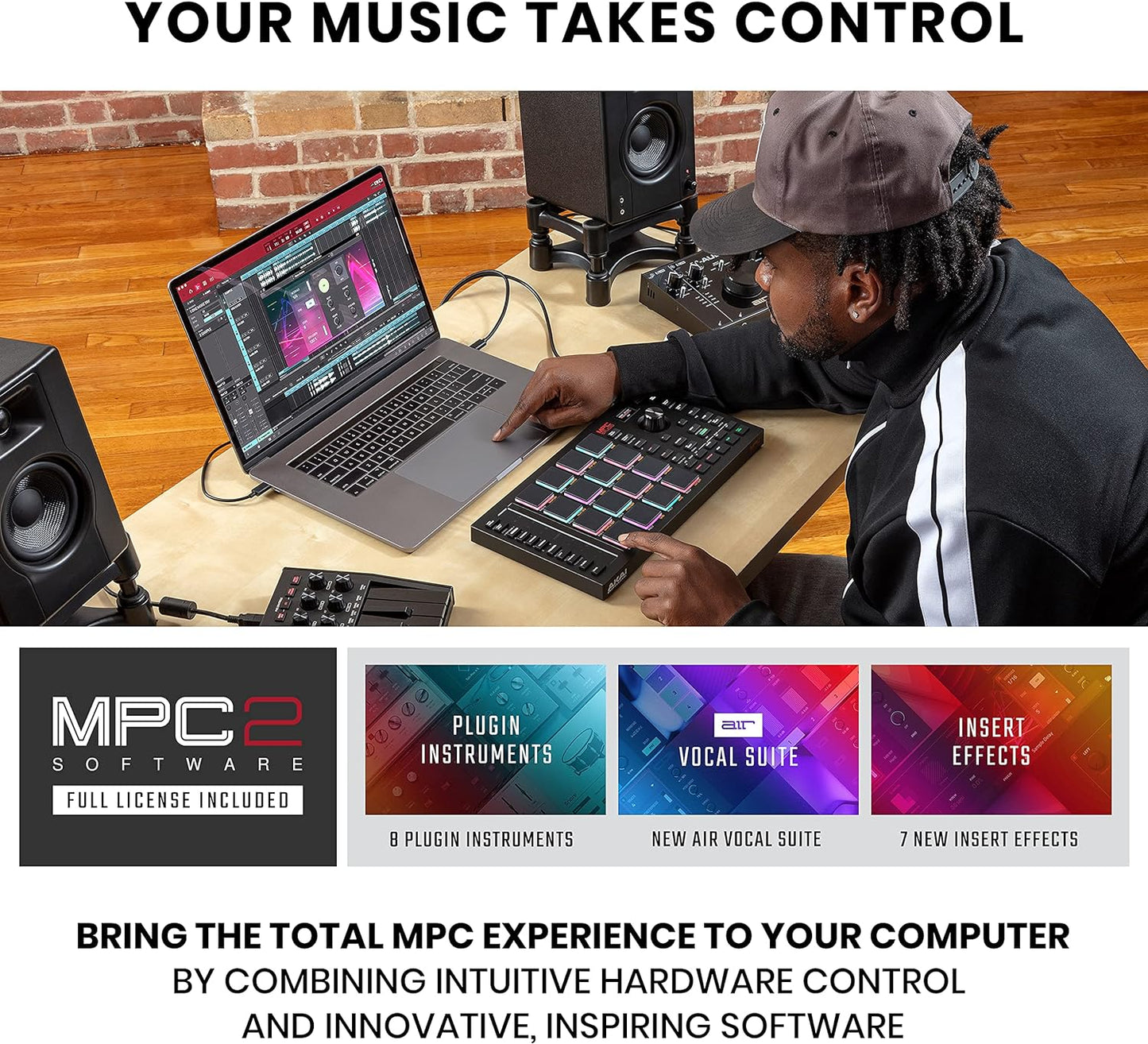 MPC Studio MIDI Controller Beat Maker with 16 Velocity Sensitive RGB Pads, Full MPC 2 Software, Assignable Touch Strip & LCD Display