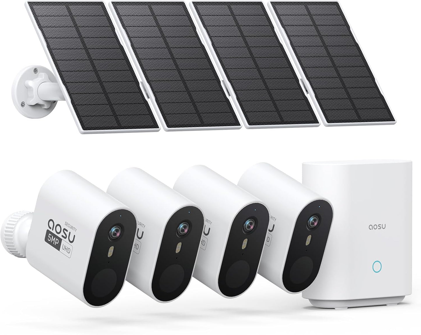 3K/5MP Solar Security Cameras Outdoor Wireless, Ultra HD Video Home Security System 4-Cam Kit with 166Β° Ultra Wide Angle, Cam-To-Cam Sync, Color Night Vision, Spotlight & Siren, No Monthly Fees