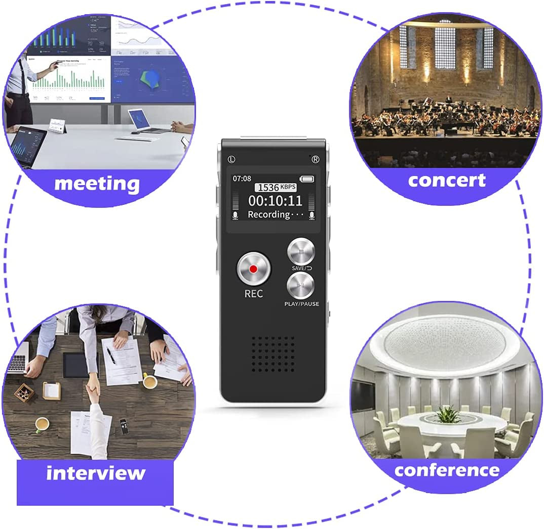 Digital Voice Recorder 16GB Voice Recorder with Playback for Lectures - USB Rechargeable Dictaphone Upgraded Small Tape Recorder Device