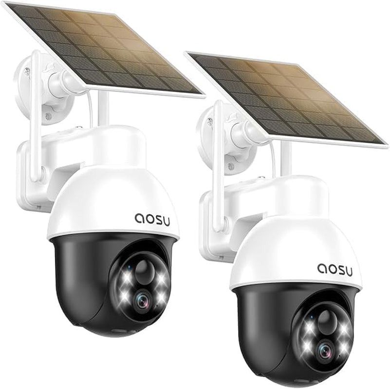 Solar Camera Security Outdoor - Security Cameras Wireless Outdoor with 360Β° Panoramic View, Human Auto Tracking, 2K Night Vision, Compatible with Alexa/Google Assistant (2 Pack)