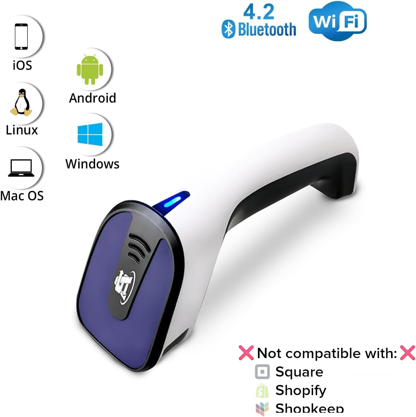 Portable Wireless Bluetooth Barcode Scanner: 3-In-1 Hand Scanners - Cordless, Rechargeable 1D and 2D Scan Gun for Inventory Management - Wireless, Handheld, USB Bar Code/Qr Code Reader