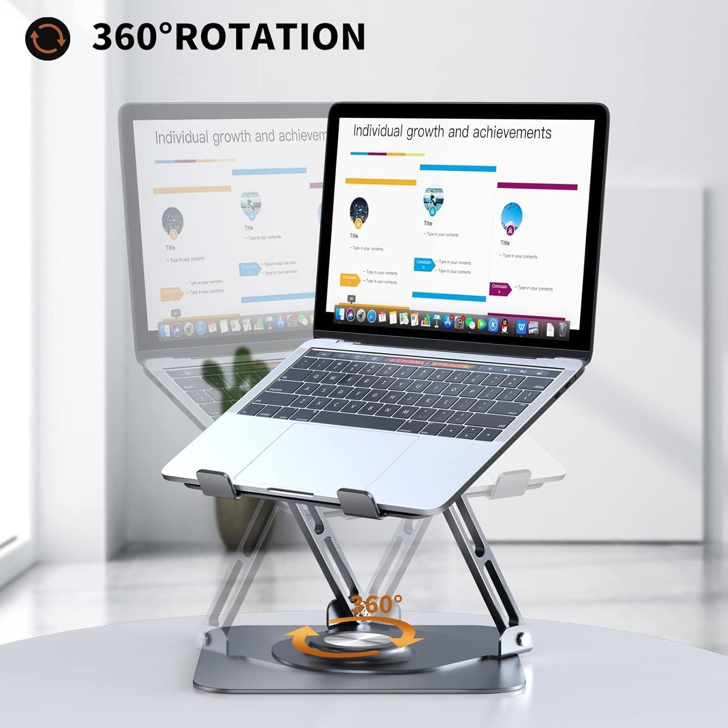 Laptop Stand for Desk, Adjustable Computer Stand with 360° Rotating Base, Ergonomic Laptop Riser for Collaborative Work, Foldable & Portable Laptop Stand, Fits for All 10-16" Laptops