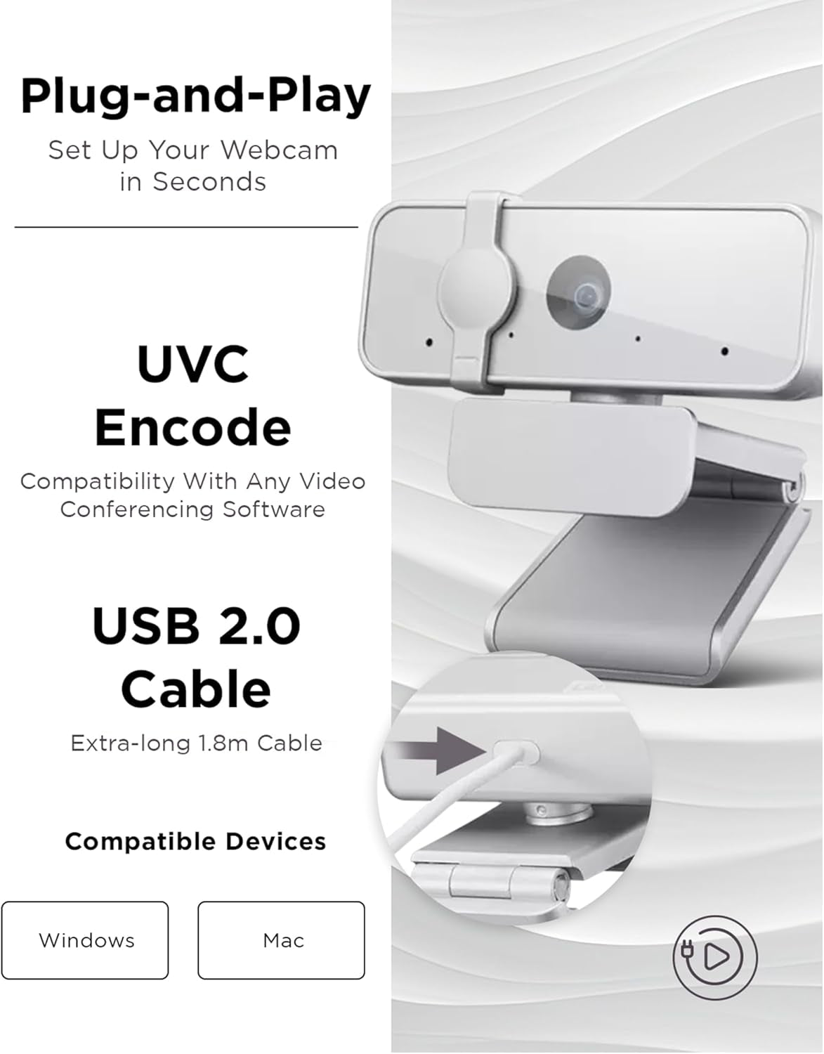 HD 1080P Webcam (300 FHD) - Monitor Camera with 95Β° Wide Angle, 360Β° Rotation Pan & Tilt, Dual Microphones β Attachable Desktop Cam with Privacy Shutter for Remote Work, Streaming & Gaming
