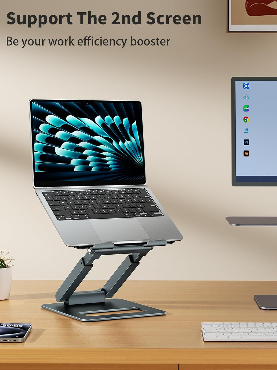 Laptop Stand for Desk Adjustable Height, Telescopic 360 Rotating Pull Out Design Ergonomic Laptop Riser Fits All Macbook, Laptops -Gray