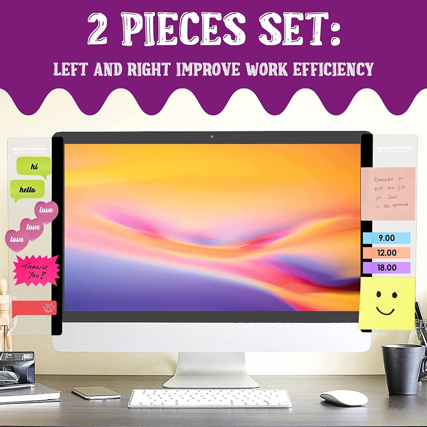 Office Desk Accessories 2Pcs Computer Monitor Memo Board Message Board Supplies for Women Men Sticky Note Holder Home Desktop Decor