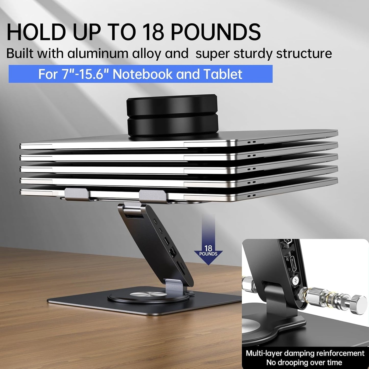 Laptop Docking Station for Macbook Pro/Air/Dell/Hp/Surface 11-In-1 USB C Hub 360°Rotatable Laptop Stand with USB Hub 4K HDMI USB 3.0 PD100W 3.5Mm Audio Jack RJ 45 TF/SD Reader Universal Laptop Dock