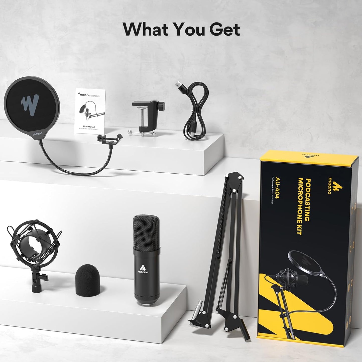 USB Microphone, 192Khz/24Bit Plug & Play PC Computer Podcast Condenser Cardioid Metal Mic Kit with Professional Sound Chipset for Recording, Gaming, Singing, Youtube (AU-A04)