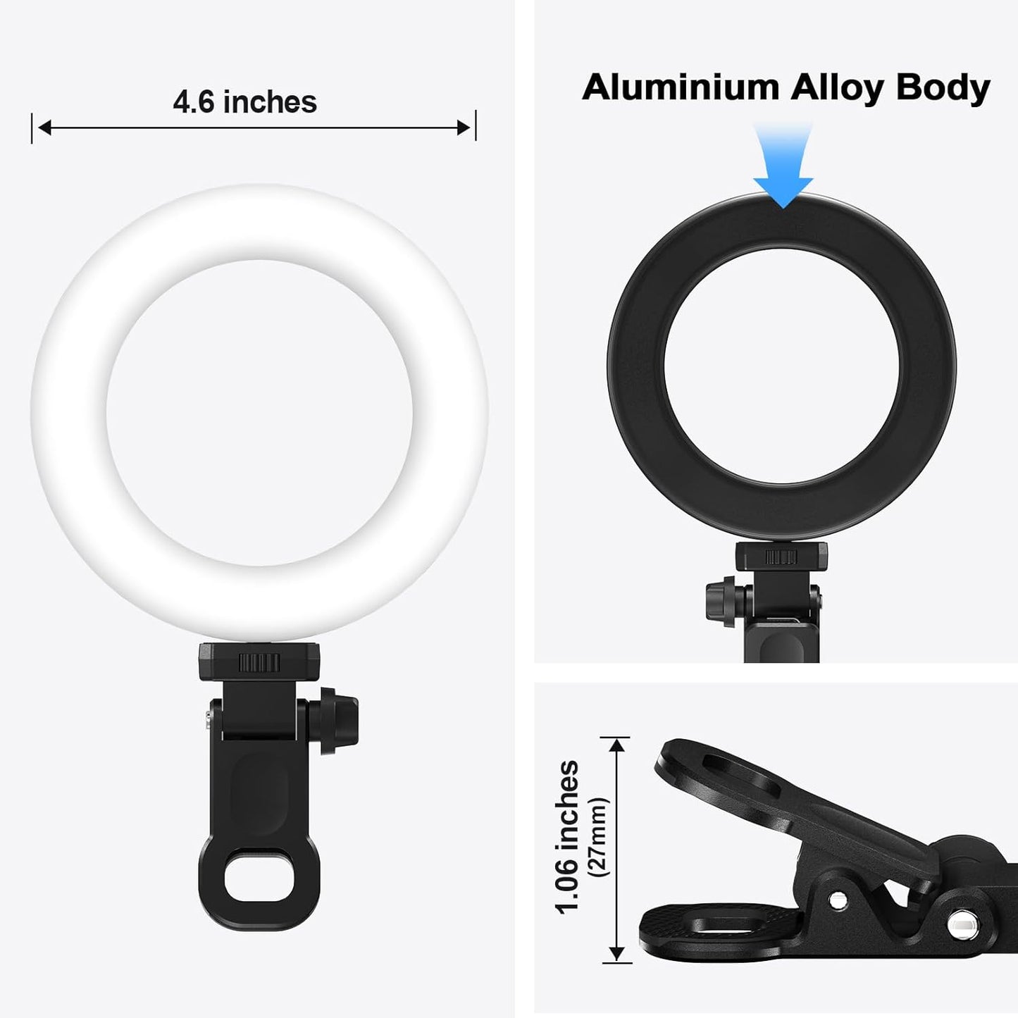 Clip-On Ring Light for Laptop Computer, Universal Phone/Tablet/Webcam Mount - Portable LED Light for Zoom Meetings, Live Streaming, Content Creation/Video Recording/Tiktok