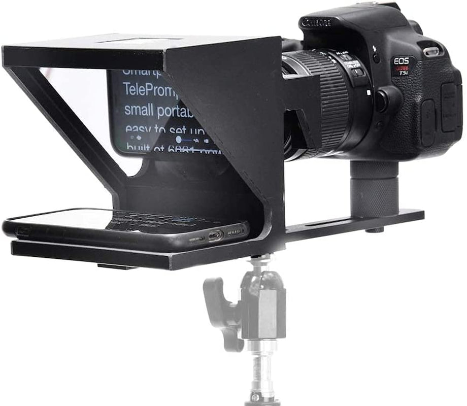 The Original Compact Personal Teleprompter for Video Production. No Studio Required. Perfect for Dslrs, Webcams, and Built-In Laptop Cameras. Use with Ios or Android.