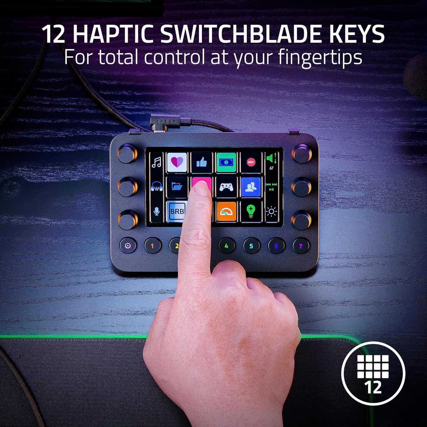 Stream Controller: All-In-One Keypad for Streaming - 12 Haptic Switchblade Keys - 6 Tactile Analog Dials - 8 Programmable Buttons - Designed for PC & Mac Compatibility