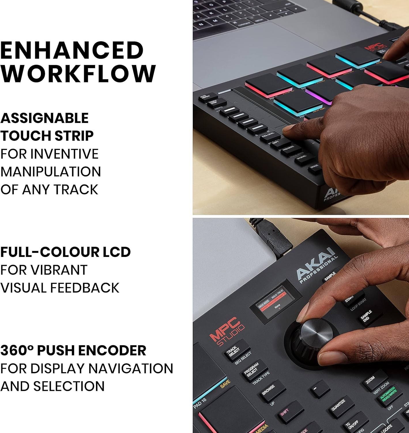 MPC Studio MIDI Controller Beat Maker with 16 Velocity Sensitive RGB Pads, Full MPC 2 Software, Assignable Touch Strip & LCD Display