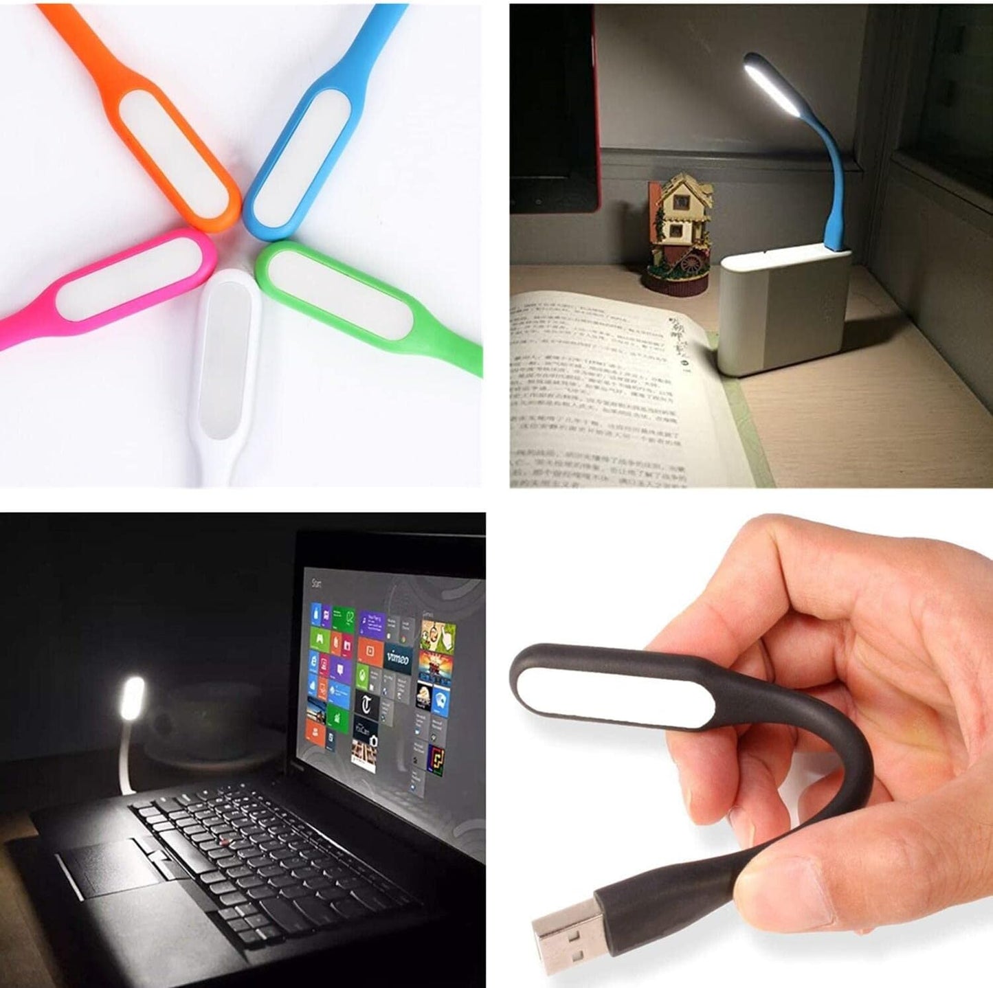 Flexible Mini USB LED Lamp Light Portable Night Light Compatible for Power Bank, Laptop, Notebook, Reading, Computer Keyboard USB Reading Light (8-Black)
