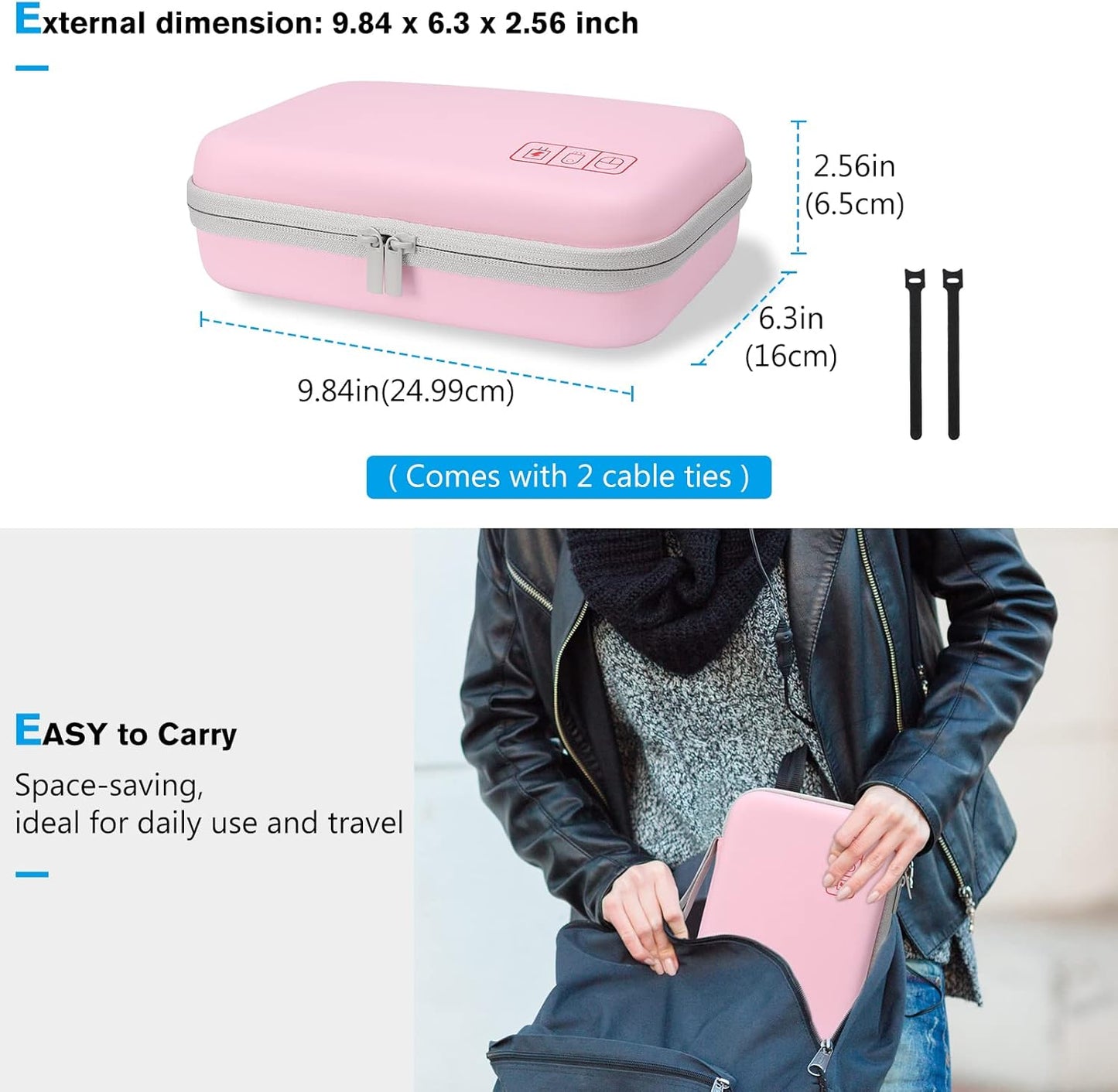 Hard Travel Electronic Organizer Case for Macbook Power Adapter Chargers Cables Power Bank Apple Magic Mouse Apple Pencil USB Flash Disk SD Card Small Portable Accessories Bag -L, Rosegold