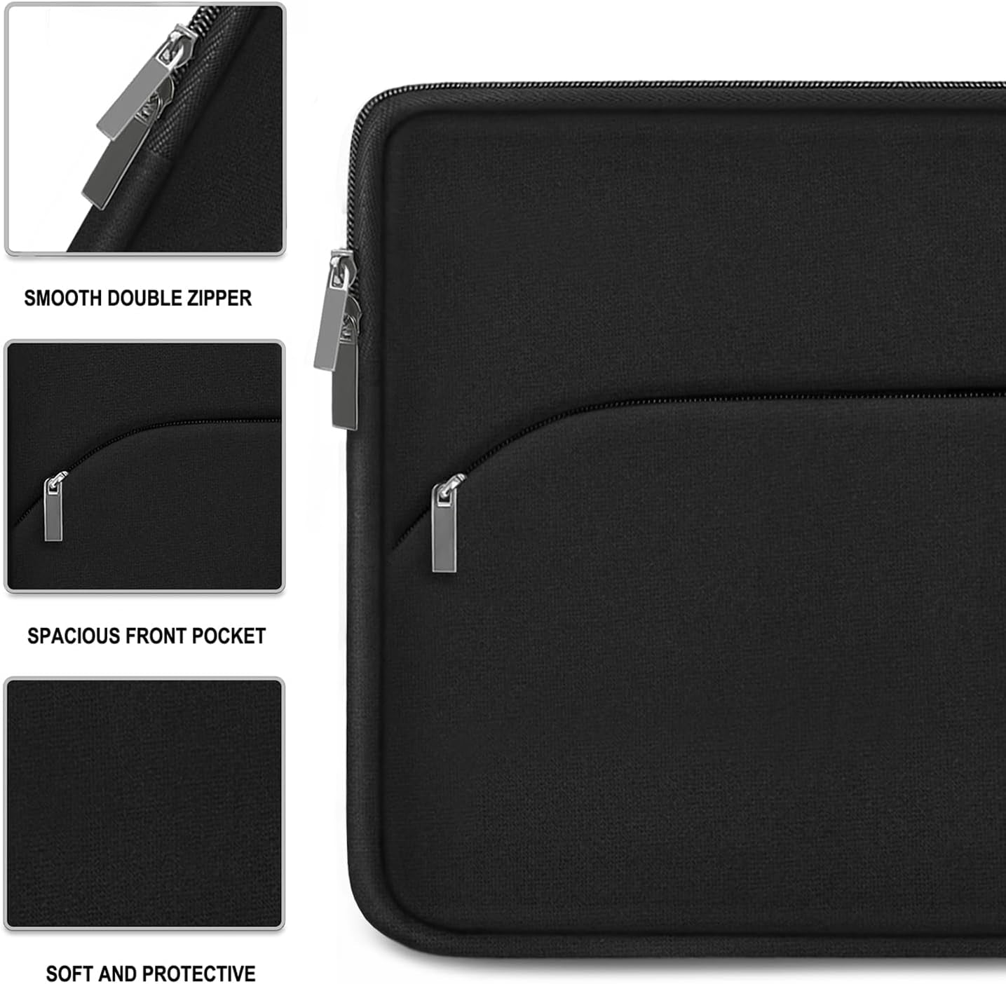 Laptop Sleeve Case 15.6 Inch, Durable Portable Monitor Protective Cover with Front Pocket, Traveling Computer Carrying Bag Laptop Sleeve Compatible for HP, Dell, Asus, Lenovo, Black
