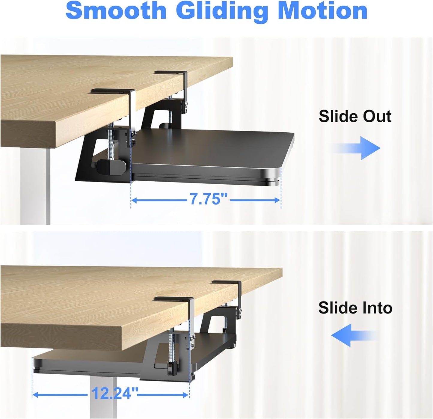 Keyboard Tray under Desk Large C-Clamp 25.6β (30β Including Clamps) X 11.8β Slide-Out Platform Computer Drawer Pull Out Keyboard & Mouse Tray Black DSF4