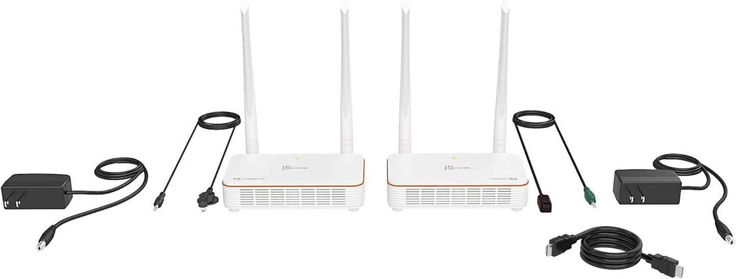 Wireless Display HDMI Extender Full HD 1080P 60Fps Transmitter and Receiver with IR Remote Control, 200Ft Transmission, Ultra-Low Latency, for Home/Office/Church (JVAW53)
