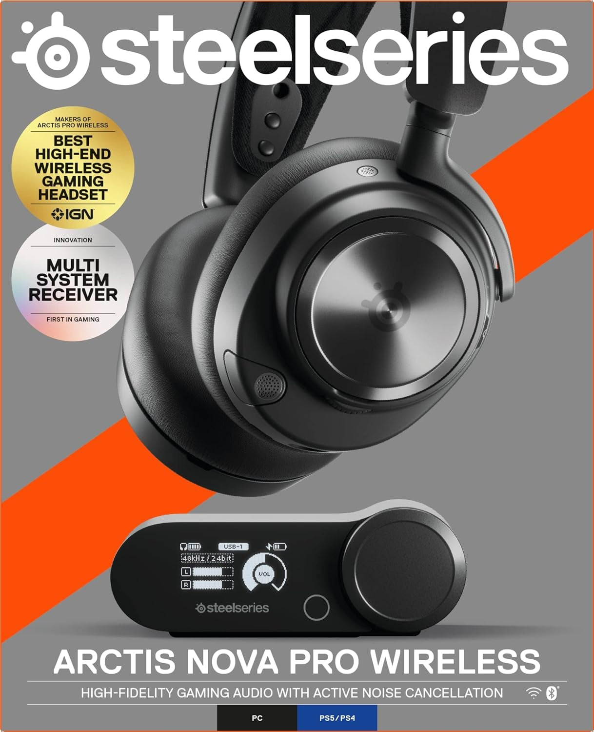 Arctis Nova Pro Wireless Multi-System Gaming Headset - Premium Hi-Fi Drivers - Active Noise Cancellation - Infinity Power System - Stealth Retractable Mic - PC, PS5/PS4, Switch, Mobile