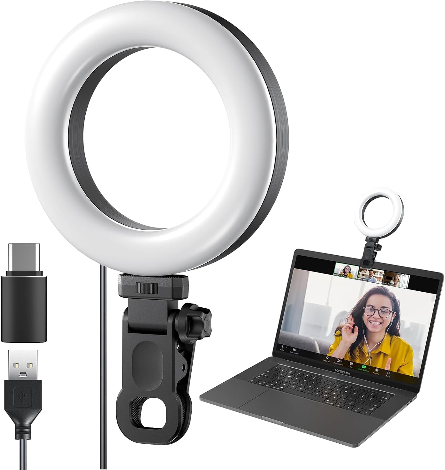 Ring Light Clip on Laptop Monitor, Webcam Light 10 Brightness Level Video Conference Lighting for Remote Working/Zoom Calls/Self Broadcasting/Live Streaming/Video Recording/Tiktok