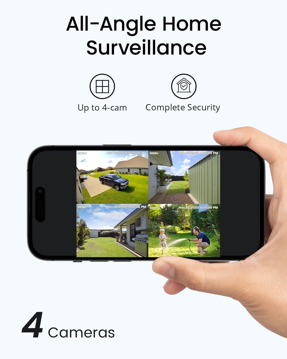 3K/5MP Solar Security Cameras Outdoor Wireless, Ultra HD Video Home Security System 4-Cam Kit with 166Β° Ultra Wide Angle, Cam-To-Cam Sync, Color Night Vision, Spotlight & Siren, No Monthly Fees