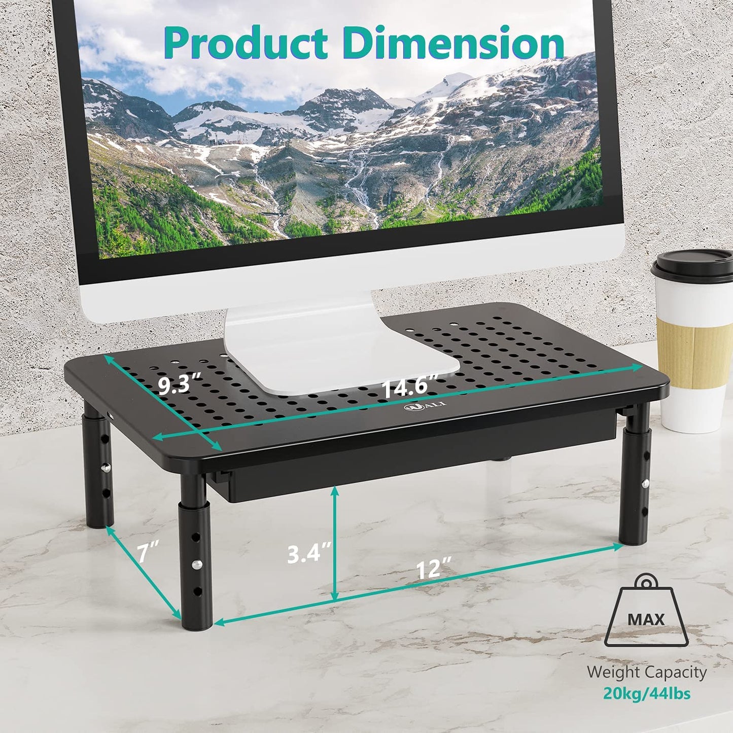 Computer Monitor Stand with Storage, Desk Monitor Riser 3 Height Adjustable, Laptop Riser with Airflow Vents, Desk Organizer for Computer, Laptop, Printer, Notebook (STT003D-B), 1 Pack, Black