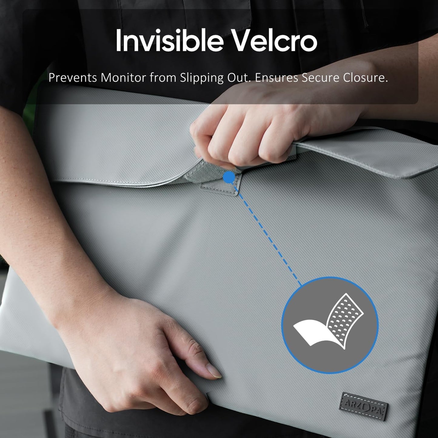 16.1" Portable Monitor Sleeve Bag, PU Leather Case for Travel Monitor Laptop, Grey