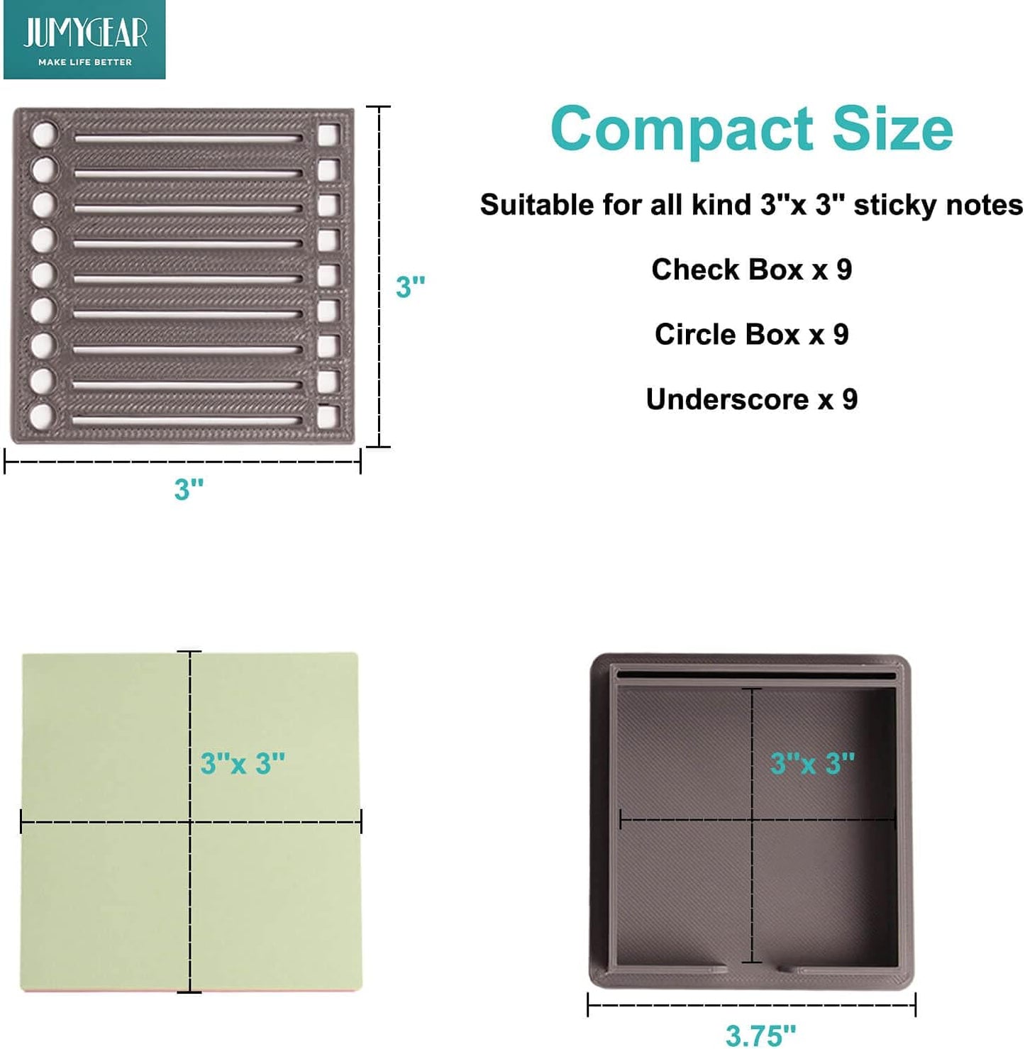 Sticky Note Holder Compatible with Post It Notes, 3X3 Sticky Pads Dispenser with Stencil, Memo Pad Organizer with Line Box Drawing Template for Office and Home