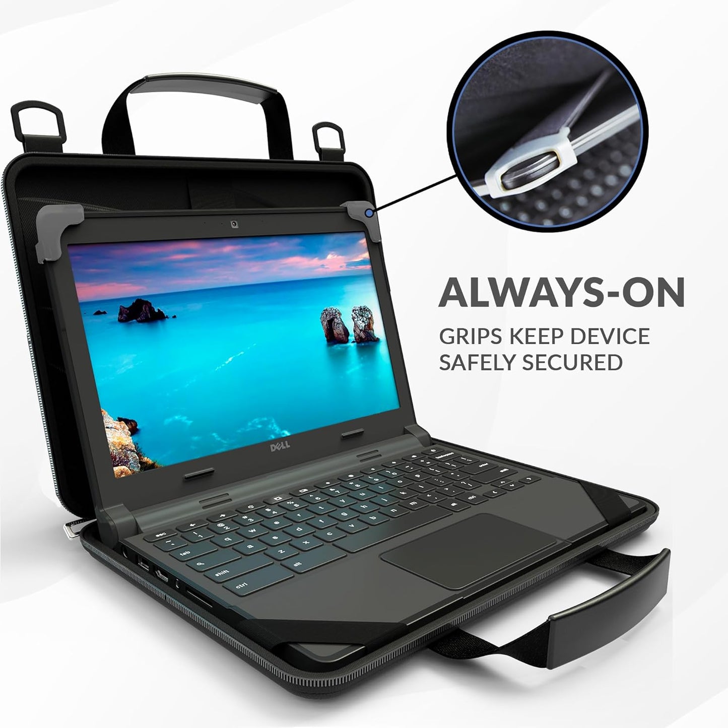 13-14 Inch Protective Always-On Chromebook Hard Case with Adjustable Shoulder Strap and Carrying Handles