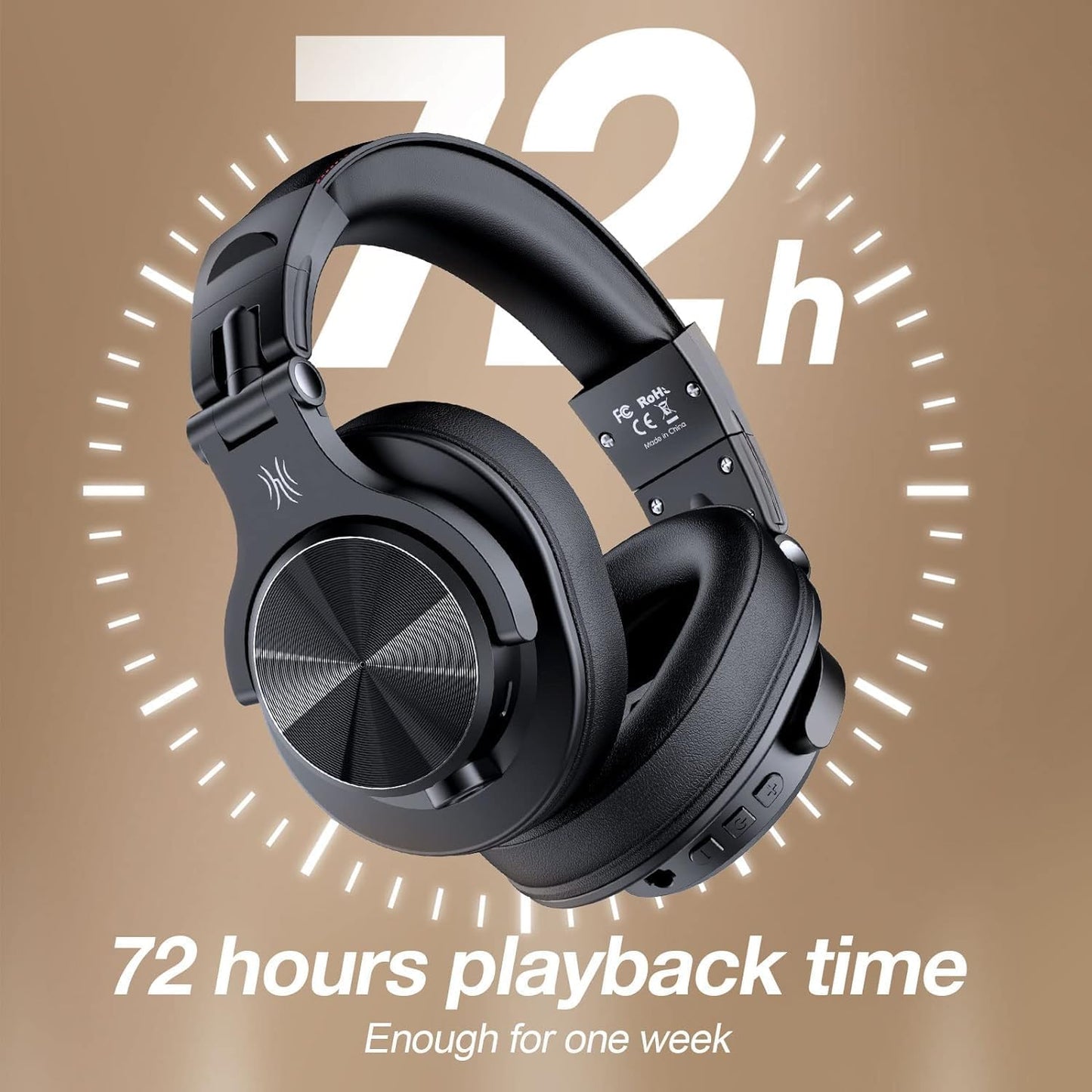 A70 Bluetooth over Ear Headphones, Wireless Headphones with 72H Playtime, Hi-Res, 3.5Mm/6.35Mm Wired Audio Jack for Studio Monitor & Mixing DJ Guitar AMP, Computer Laptop PC Tablet - Black