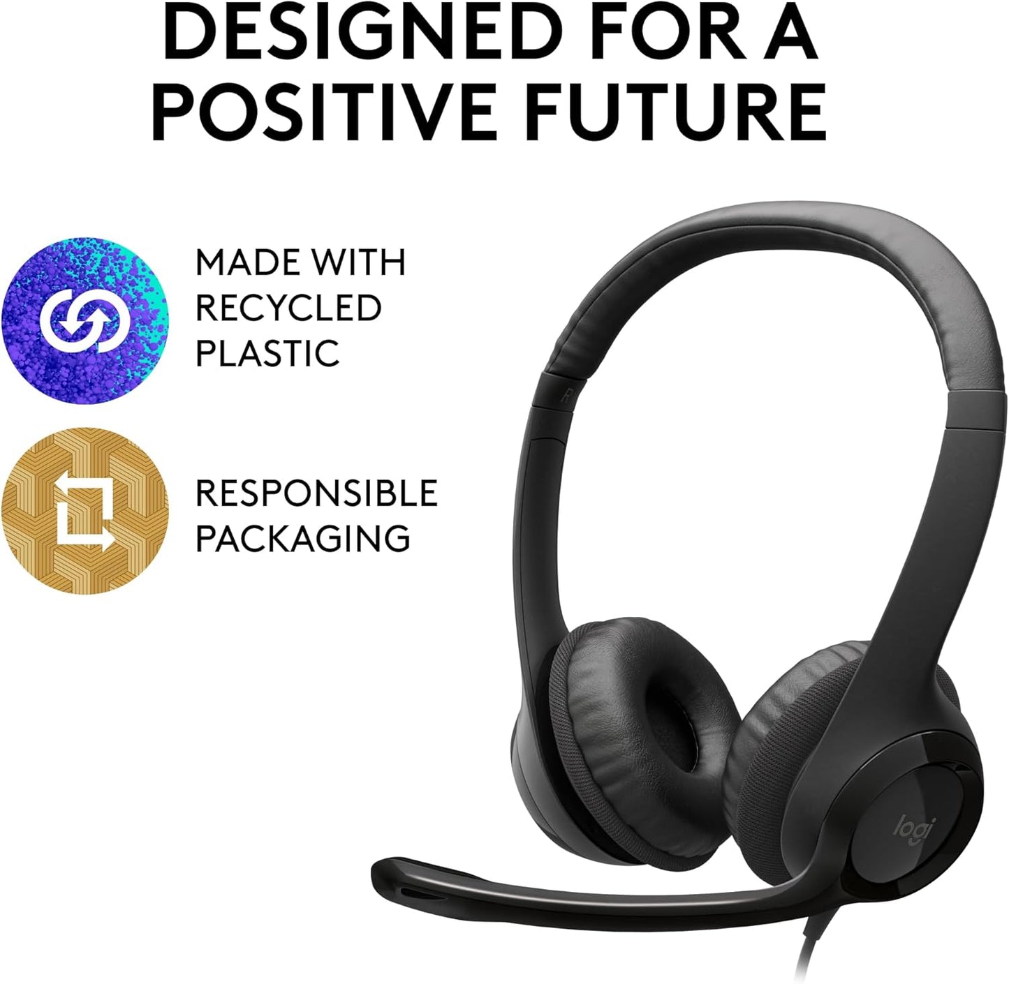 H390 Wired Headset for Pc/Laptop, Stereo Headphones with Noise Cancelling Microphone, USB-A, In-Line Controls for Video Meetings, Music, Gaming and beyond - Black