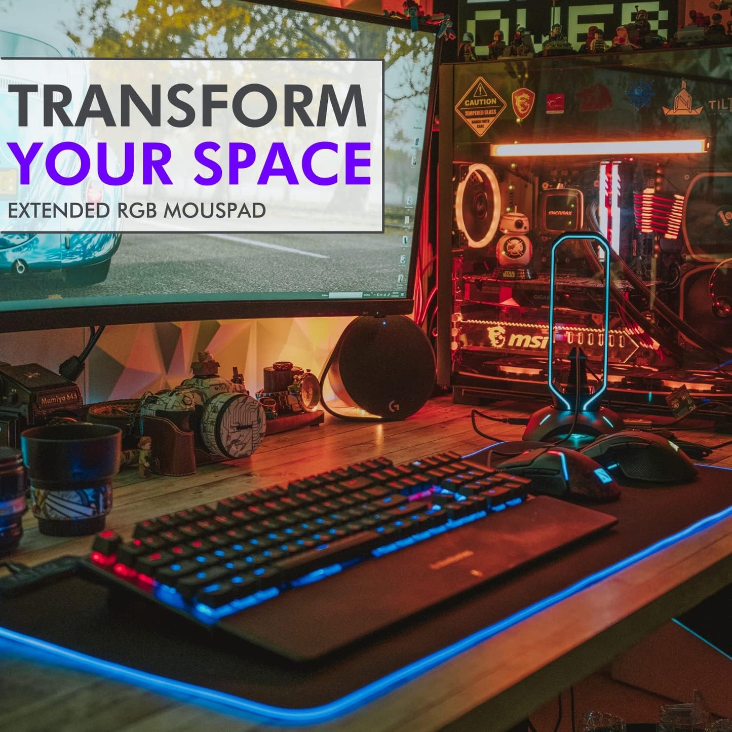 RGB Mouse Pad for Gaming - Large LED Mousepad Gaming Desk Mat with 8 Adjustable Light Modes - Gaming Pad for Mouse and Keyboard - Non Slip Rubber Base, Easy to Clean Water Proof Surface
