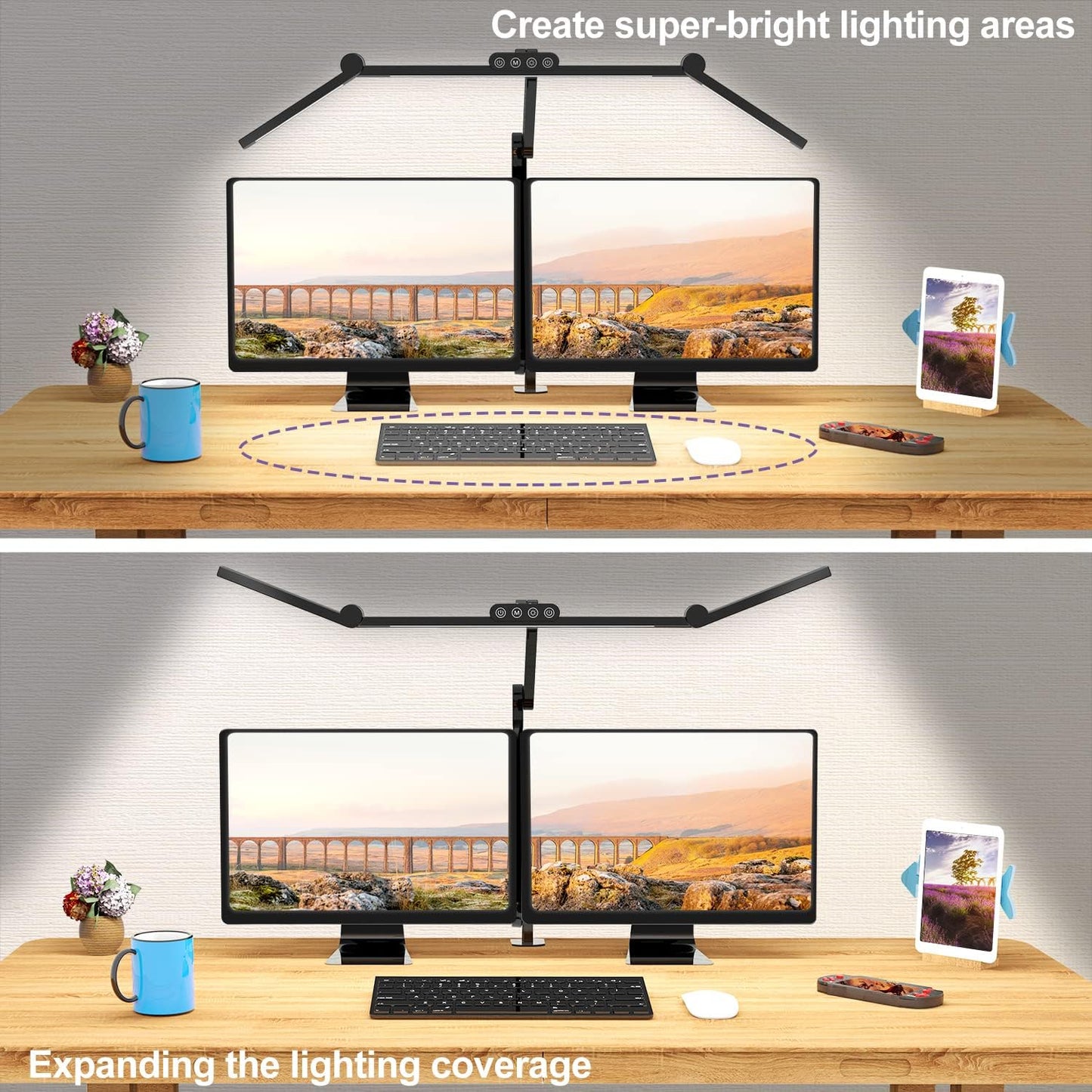 Led Desk Lamp with Clamp, Architect Desk Lamp for Home Office with Atmosphere Lighting, 24W Ultra Bright Auto Dimming Computer Light Stepless Dimming and Tempering LED Table Light
