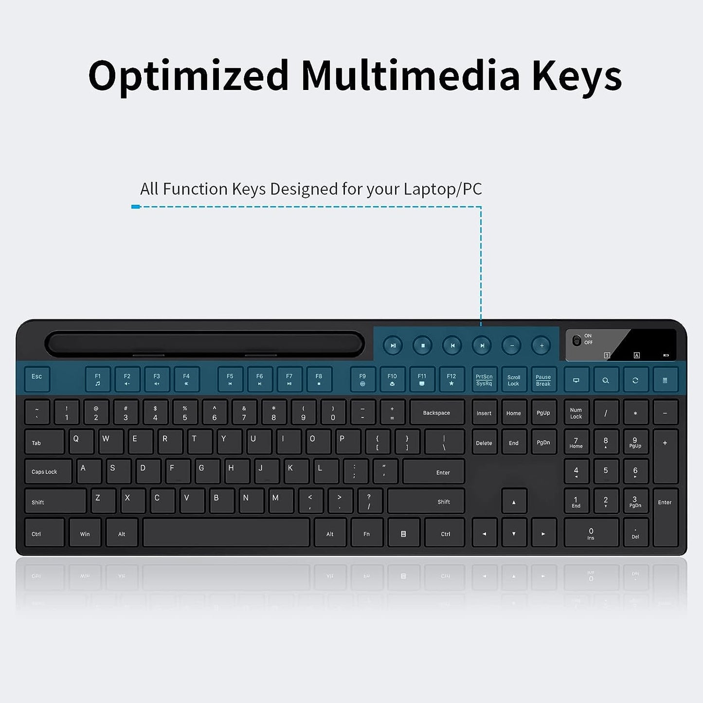 Wireless Keyboard and Mouse Combo, 2.4G Ergonomic Wireless Computer Keyboard with Phone Tablet Holder, Silent Mouse with 6 Button, Compatible with Macbook, Windows (Black)