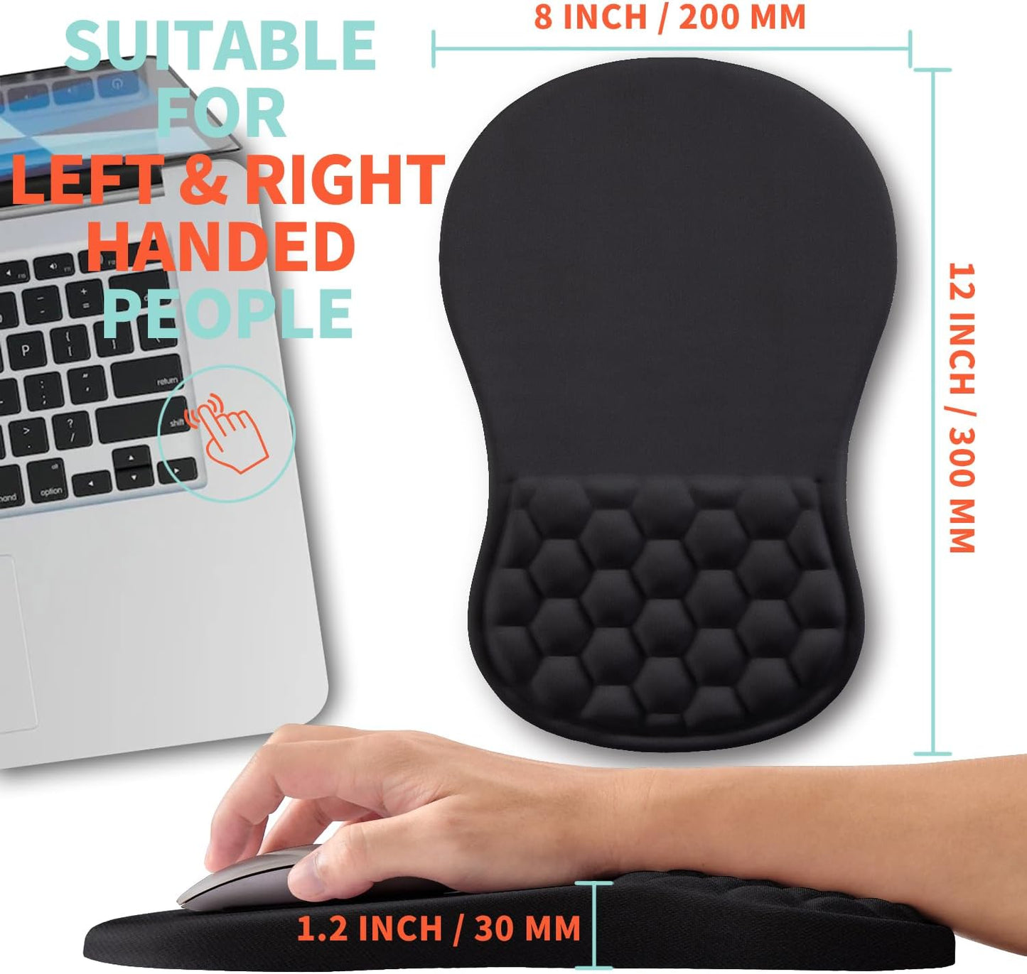 Ergonomic Mouse Pad Wrist Support with Memory Foam Massage Bulge, Carpal Tunnel Pain Relief Mousepad Wrist Rest for Mouse(12X8 Inch, Black)
