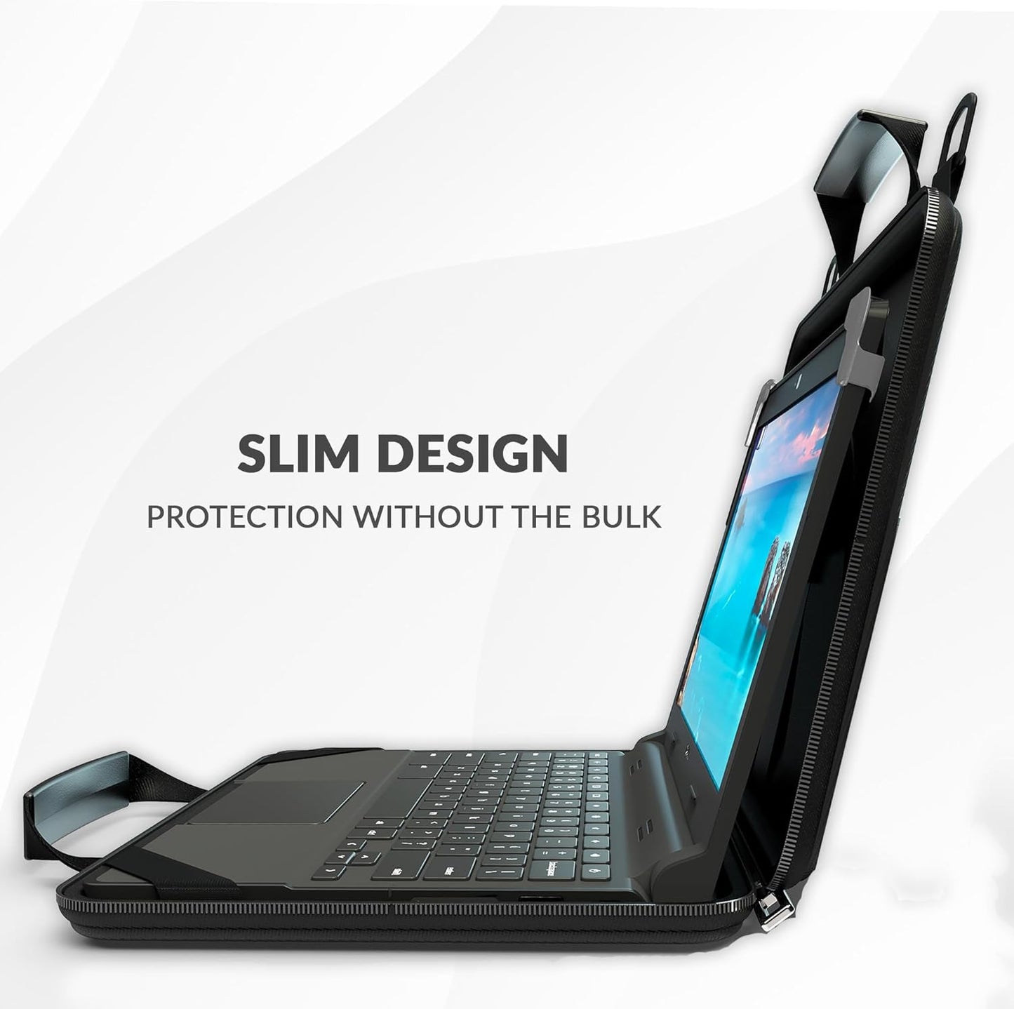 13-14 Inch Protective Always-On Chromebook Hard Case with Adjustable Shoulder Strap and Carrying Handles