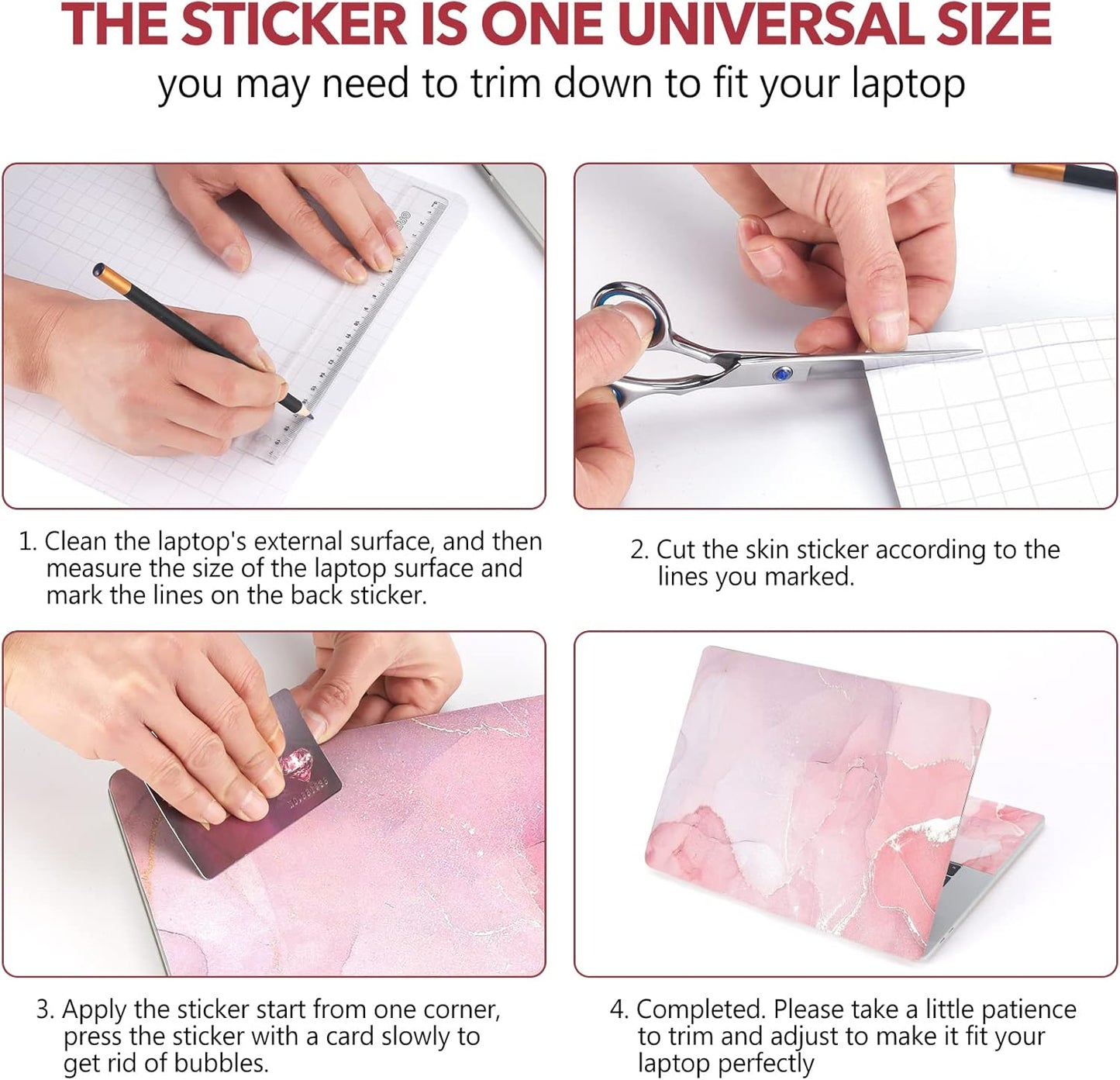 Laptop Skin Sticker Decal, 12 13 13.3 14 15 15.4 15.6 Inch Laptop Art Decal Protector Notebook Netbook PC 15.6" Universal Vinyl Cover, Nude Pink Marble