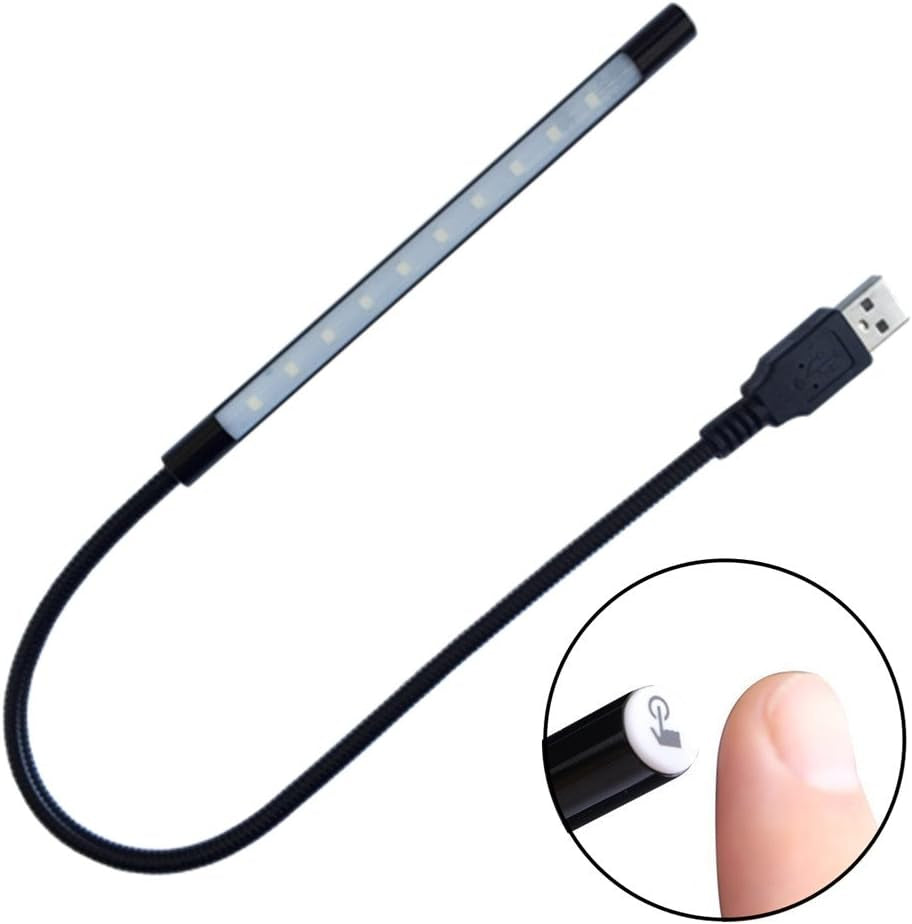 Keyboard Light Laptop Lamp USB LED 5V 1W 10 LED Long Gooseneck Touch Dimmer Lamp (Black)
