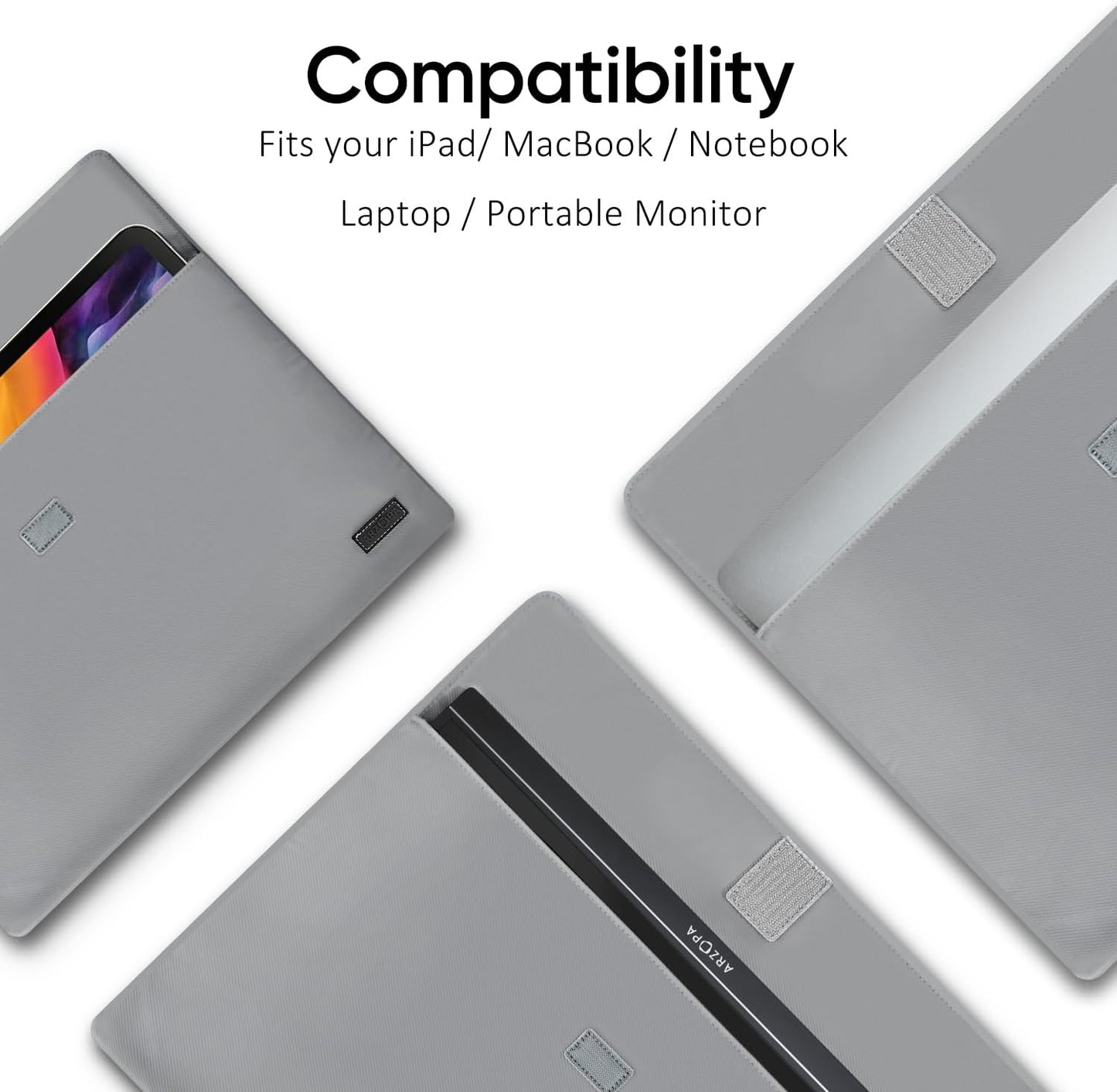 16.1" Portable Monitor Sleeve Bag, PU Leather Case for Travel Monitor Laptop, Grey
