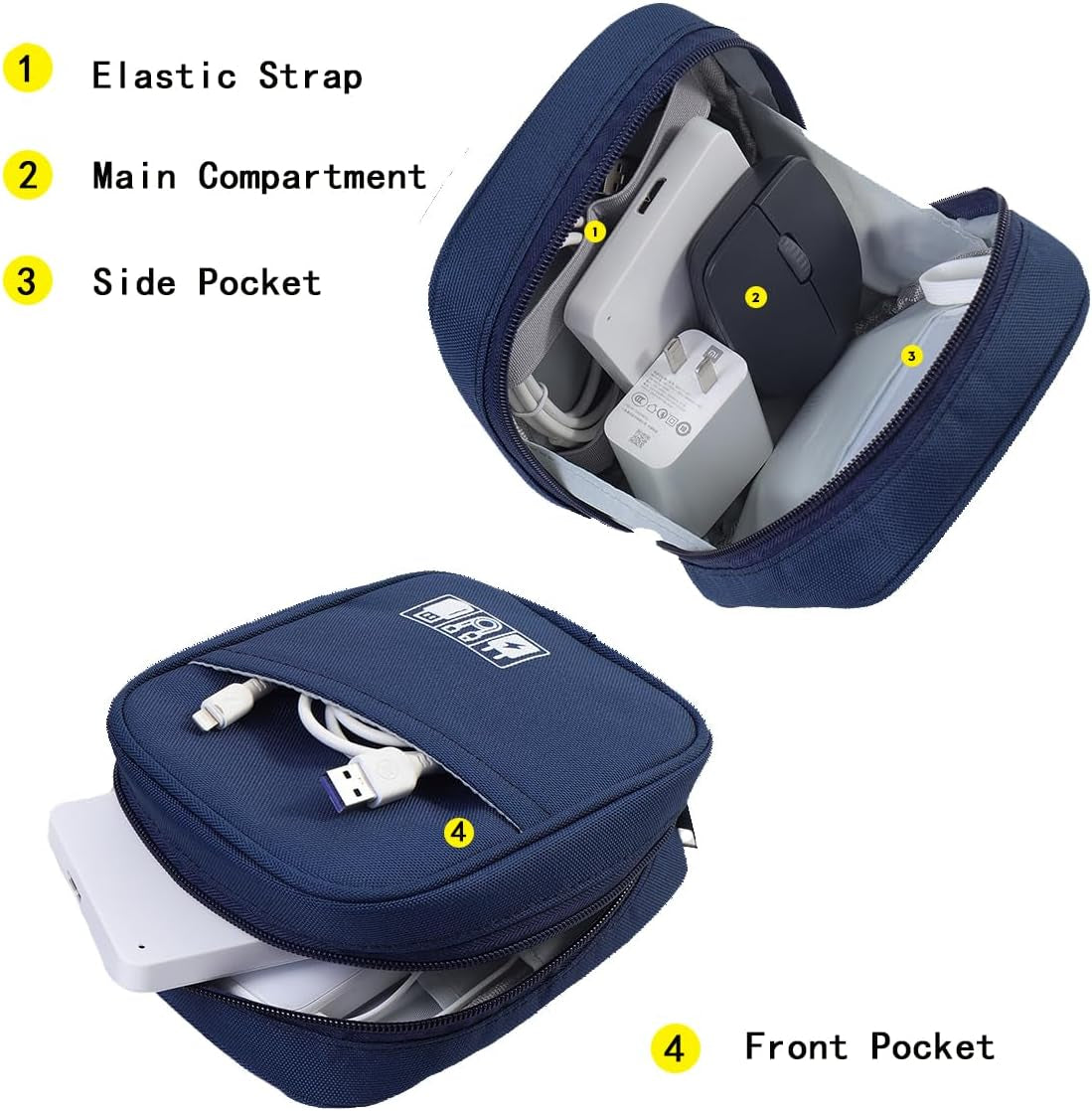 Storage Pouch for Small Electronics and Accessories,Tech Bag,Electronic Organizer Case Compatible with Macbook Laptop Charger,Mouse,Cables,Hub,Power Bank,Earphone,Toiletries Cosmetics (Grey)