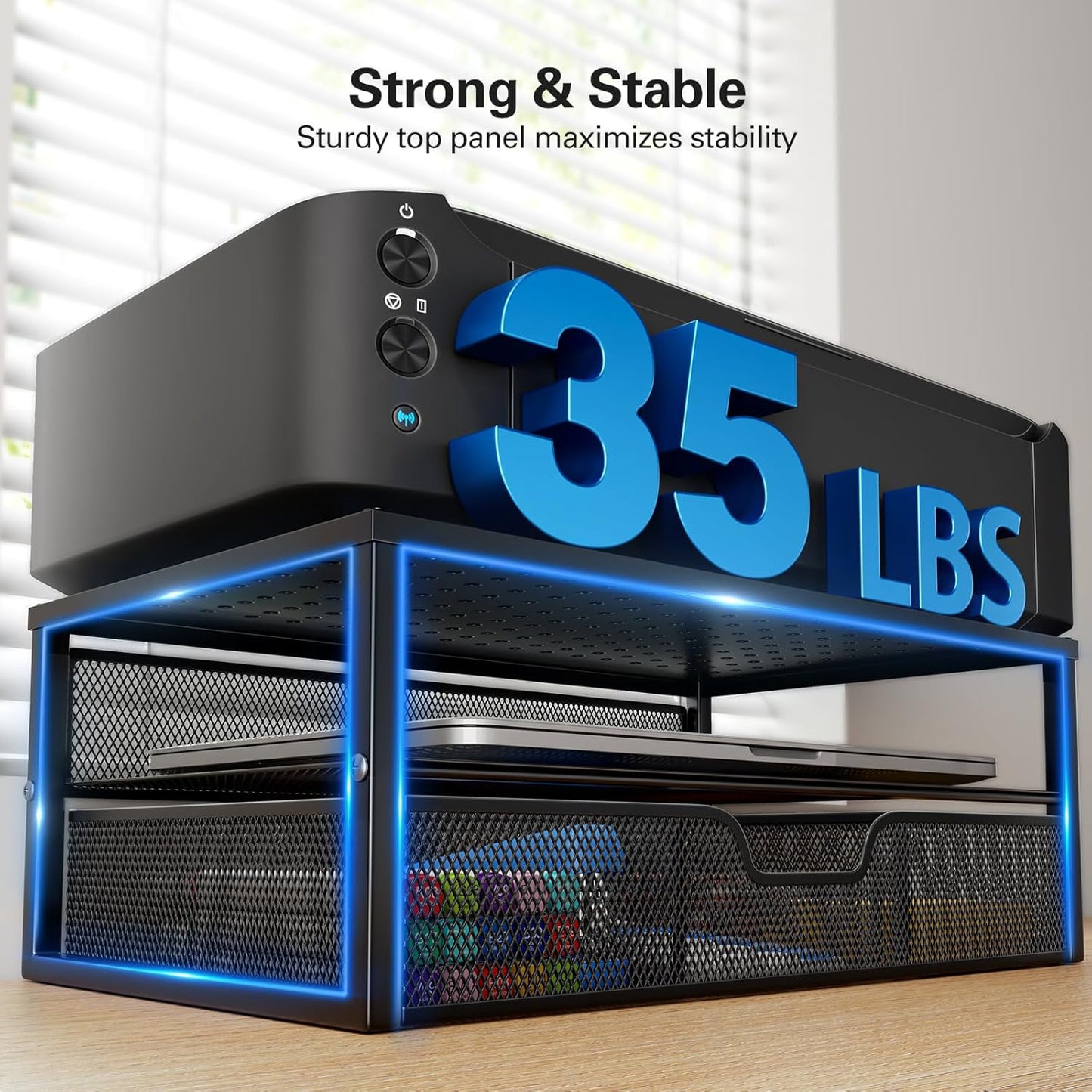 2 Tier Monitor Stand, Metal Monitor Riser with Storage, Computer Desk Organizer with Drawer for Laptop, Computer, PC, Black