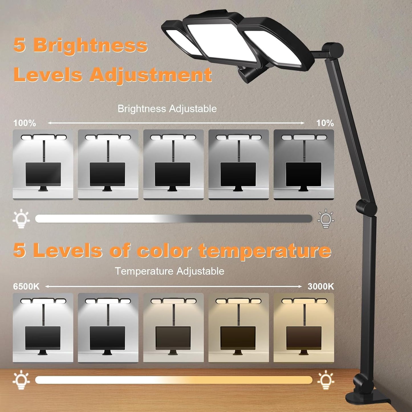 LED Desk Lamp with Clamp,Adjustable Swing Arm Desk Lamps for Home Office,Dimmable Tempering Eye Care Desk Light Bright Modern Led Table Lamp for Nail Tech Architect,Flexible Tall Task Table Light