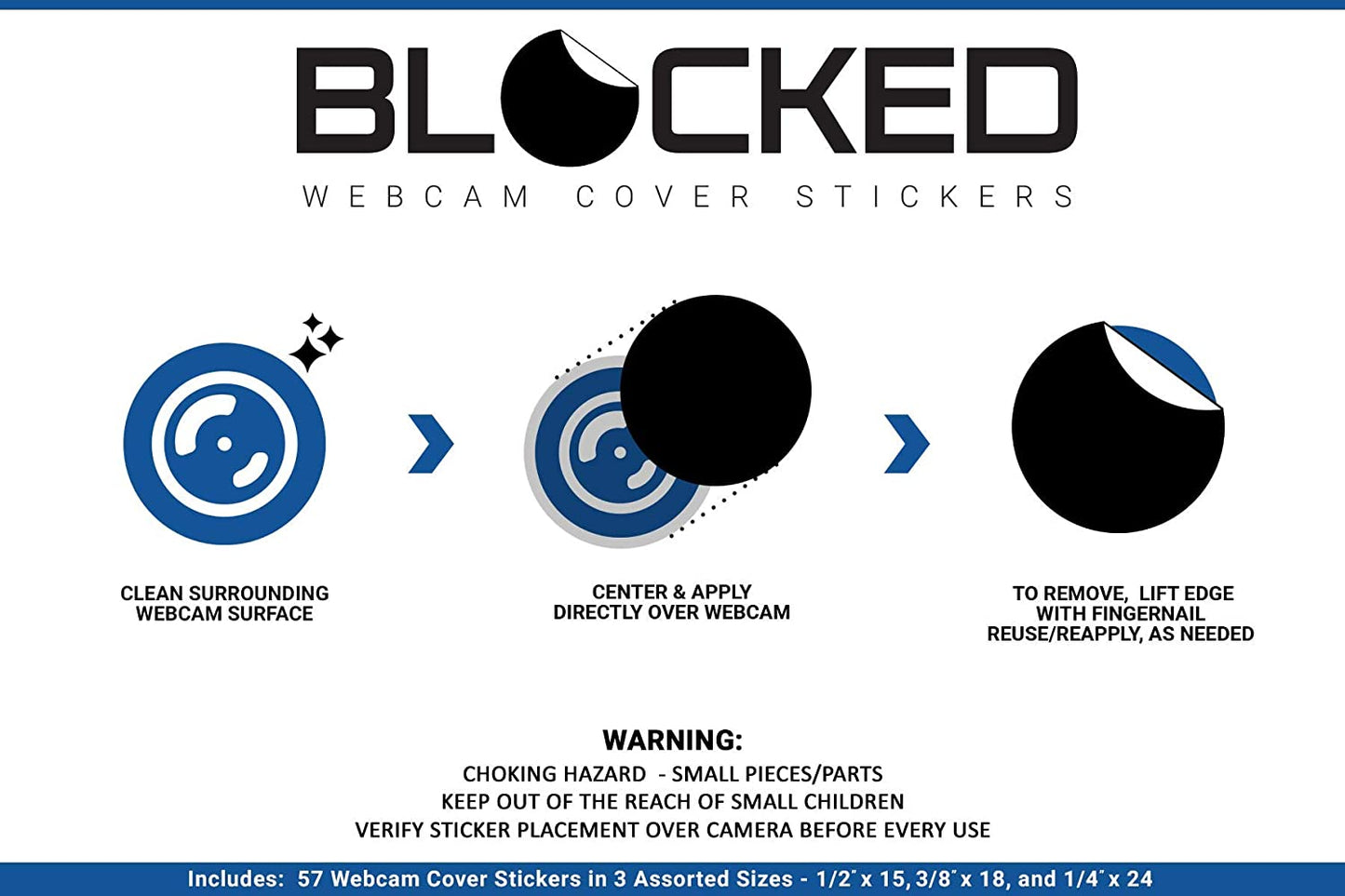 Webcam/Camera Vinyl Covers | Low-Tack Restickable Webcam Sticker | Multiple Sizes | Black 57-Pack Tabbed (Muted Matte)
