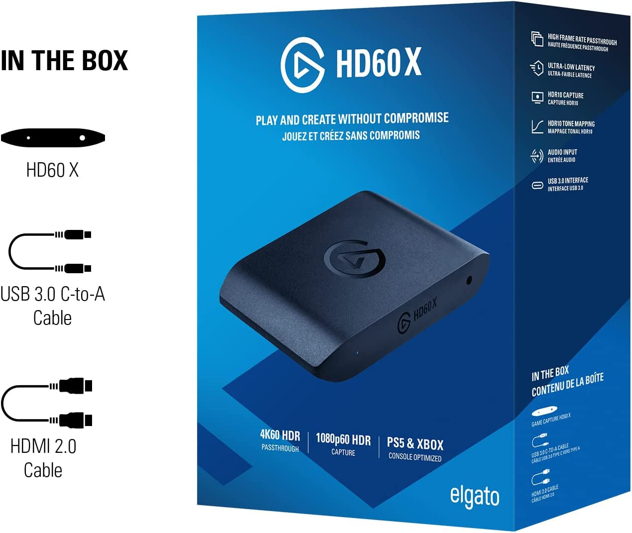 HD60 X - Stream and Record in 1080P60 HDR10 or 4K30 with Ultra-Low Latency on Ps5/Pro, Ps4/Pro, Xbox Series X/S, Xbox One X/S, in OBS and More, Works with PC and Mac