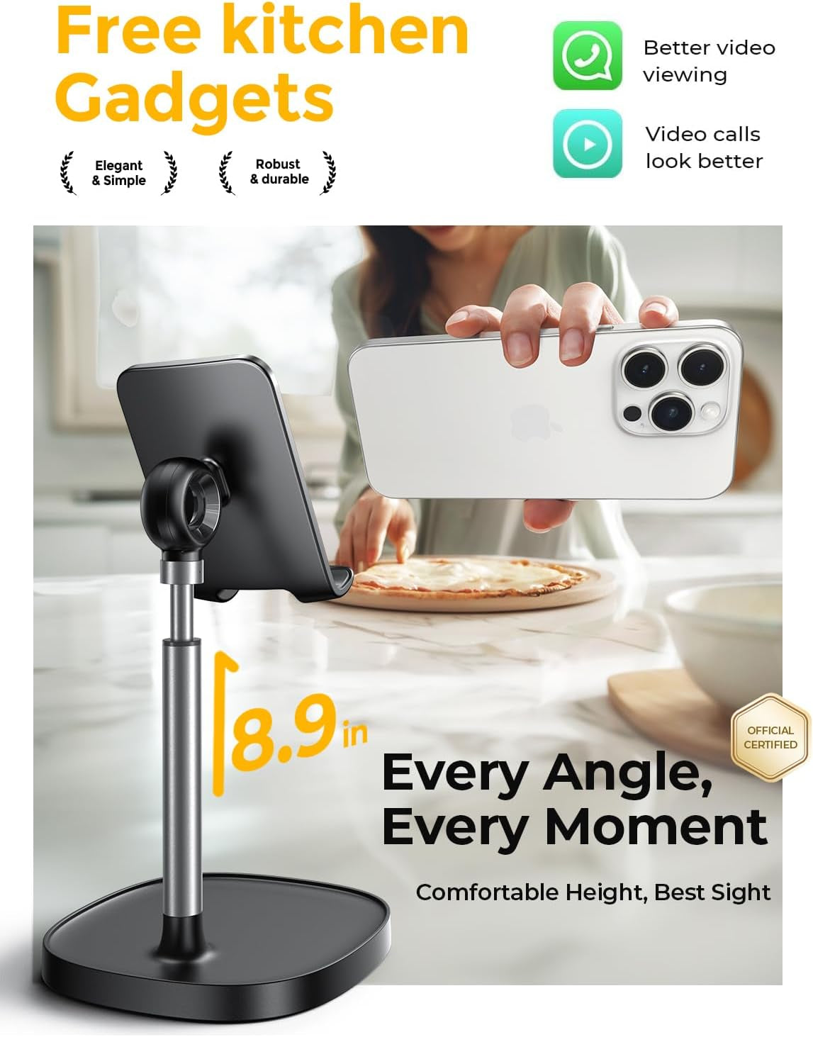 Cell Phone Stand Adjustable for Iphone Phone Holder for Desk, Office Desk Accessories PC Gaming Gifts for Her Kitchen Gadgets Clearance Essentials Fit Otterbox Case Switch Ipad Air Tablet 4-10In