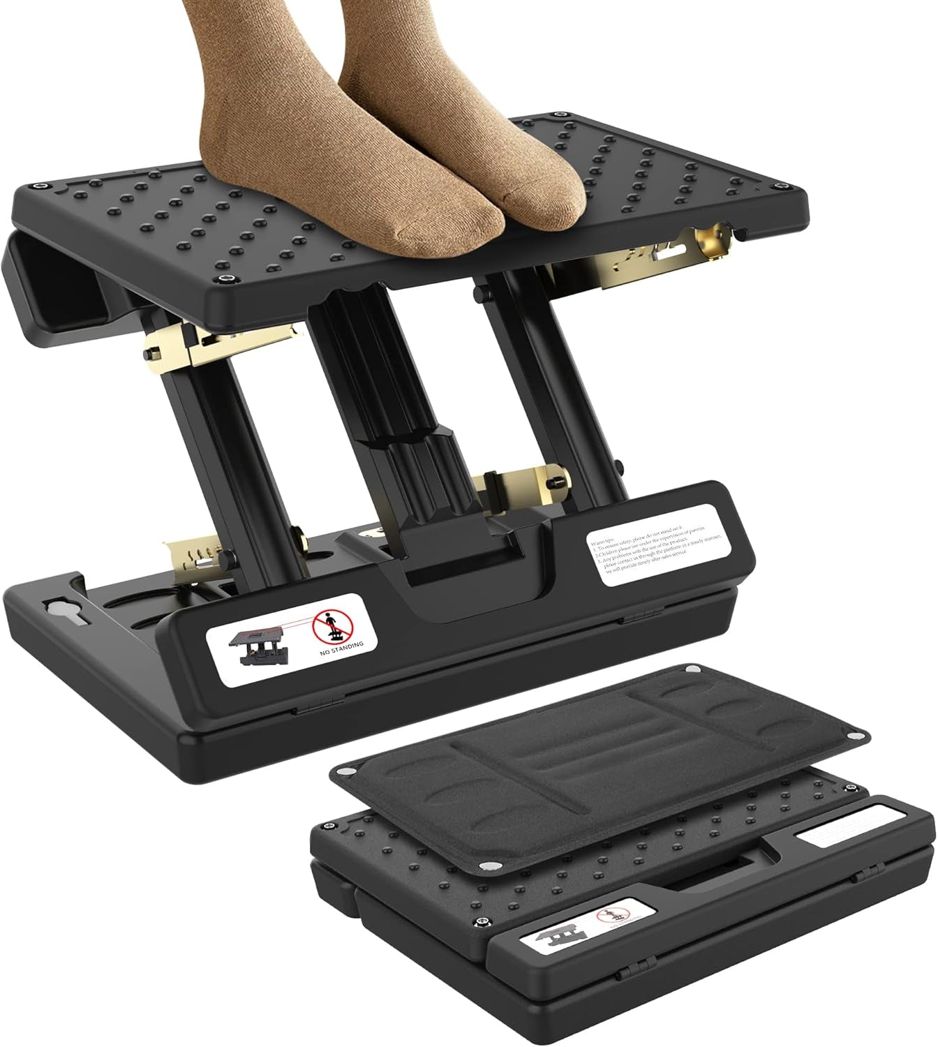 Foot Rest for under Desk at Work, Height Adjustable Footrest with Massage Roller and Soft Pad, Foldable Ergonomic Foot Rest for Car, Underdesk, Home, Train(Black)