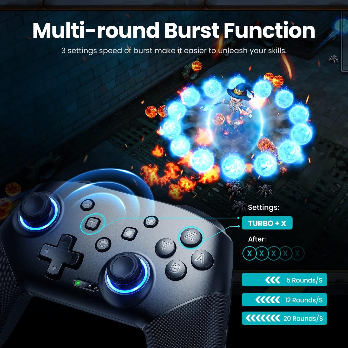 Controller Wireless, Pro Controllers Compatible with Lite/Oled/Android/Ios/Pc, One-Key Pairing Gamepad with 9-Color RGB Leds 1000Mah Battery 6-Axis Motion Wake up Function
