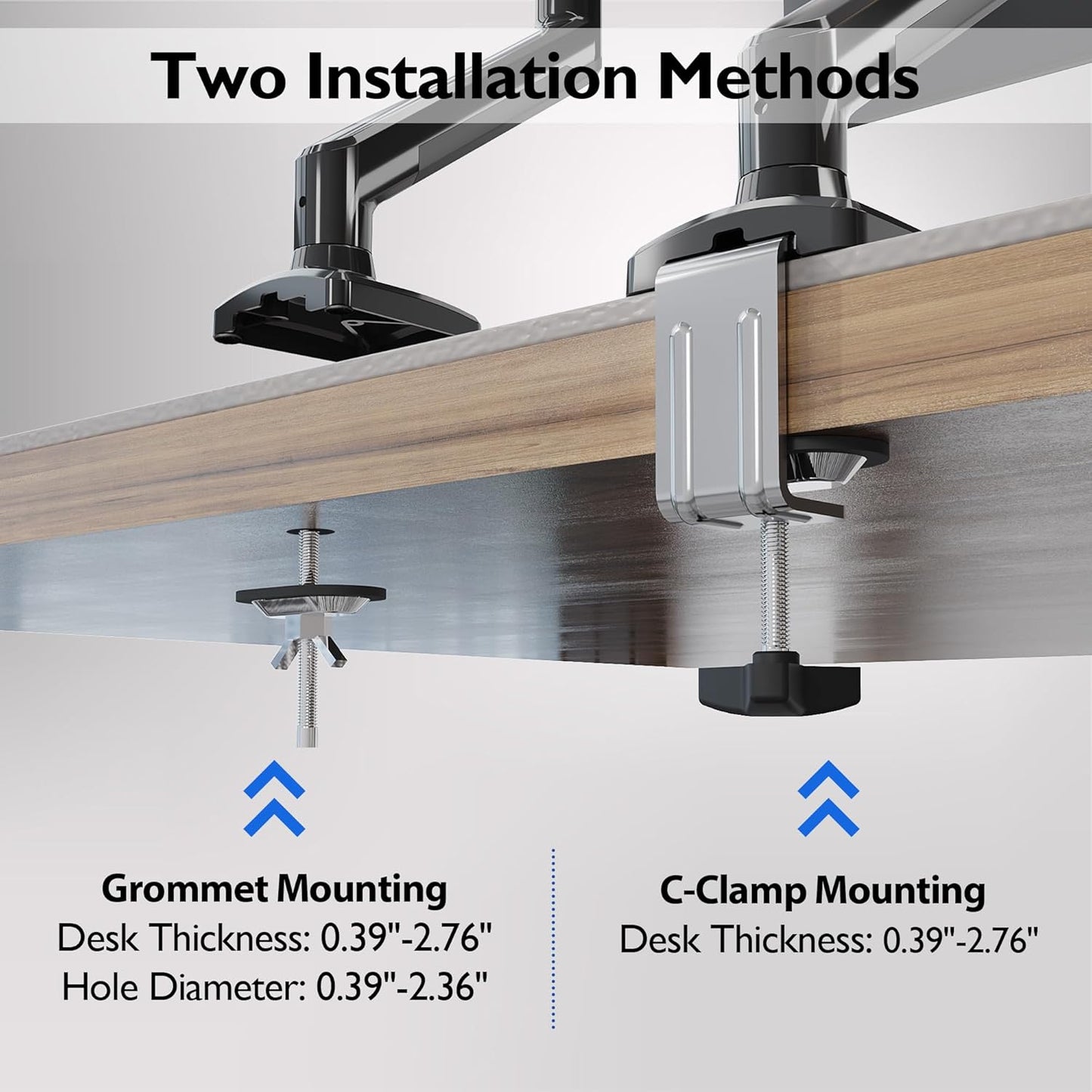 Single Monitor Desk Mount, 13 to 34 Inch Gas Spring Monitor Arm, Adjustable Stand, VESA Mount with Clamp and Grommet Base, Fits 6.6 to 19.8Lbs LCD Computer Monitors, Cable Management, Black