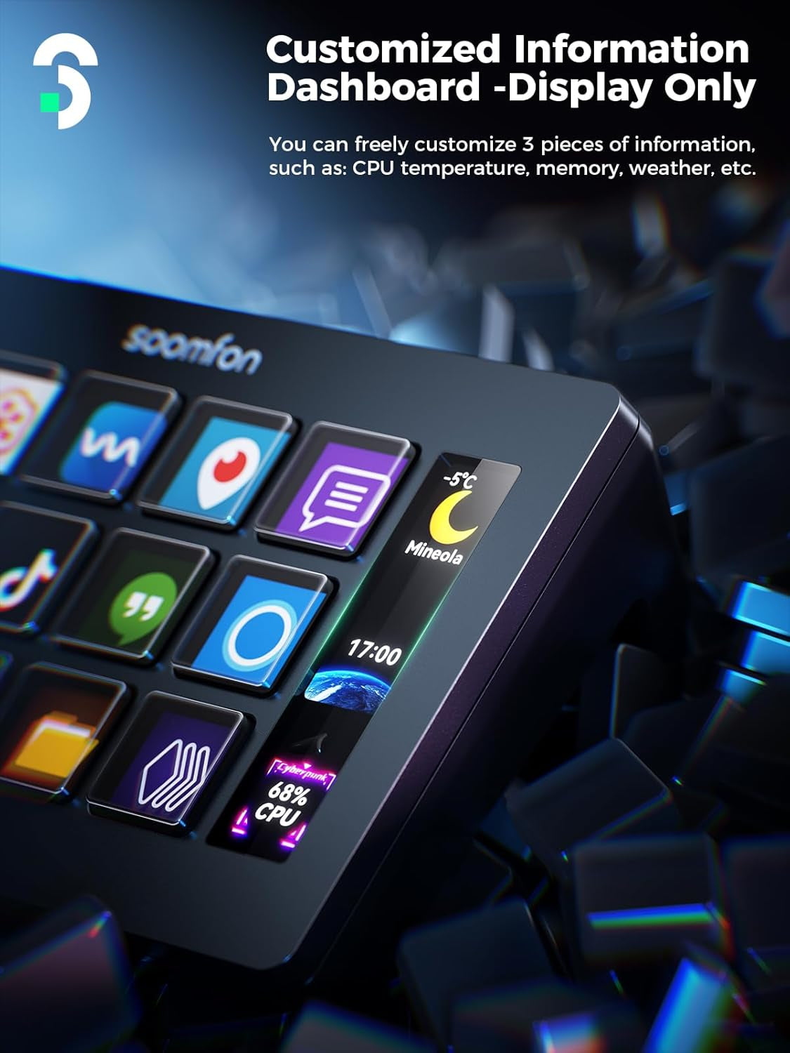 Stream Controller - Stream Control Deck with 15 LCD Macro Keys Customizable to Trigger Actions in OBS Twitch Youtube Compatible with PC & Mac for Content Creators Streaming Gaming